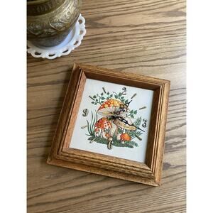 Vintage Ceramic Tile Mushroom Clock with Oak Frame Italy Vintage Mushroom Clock